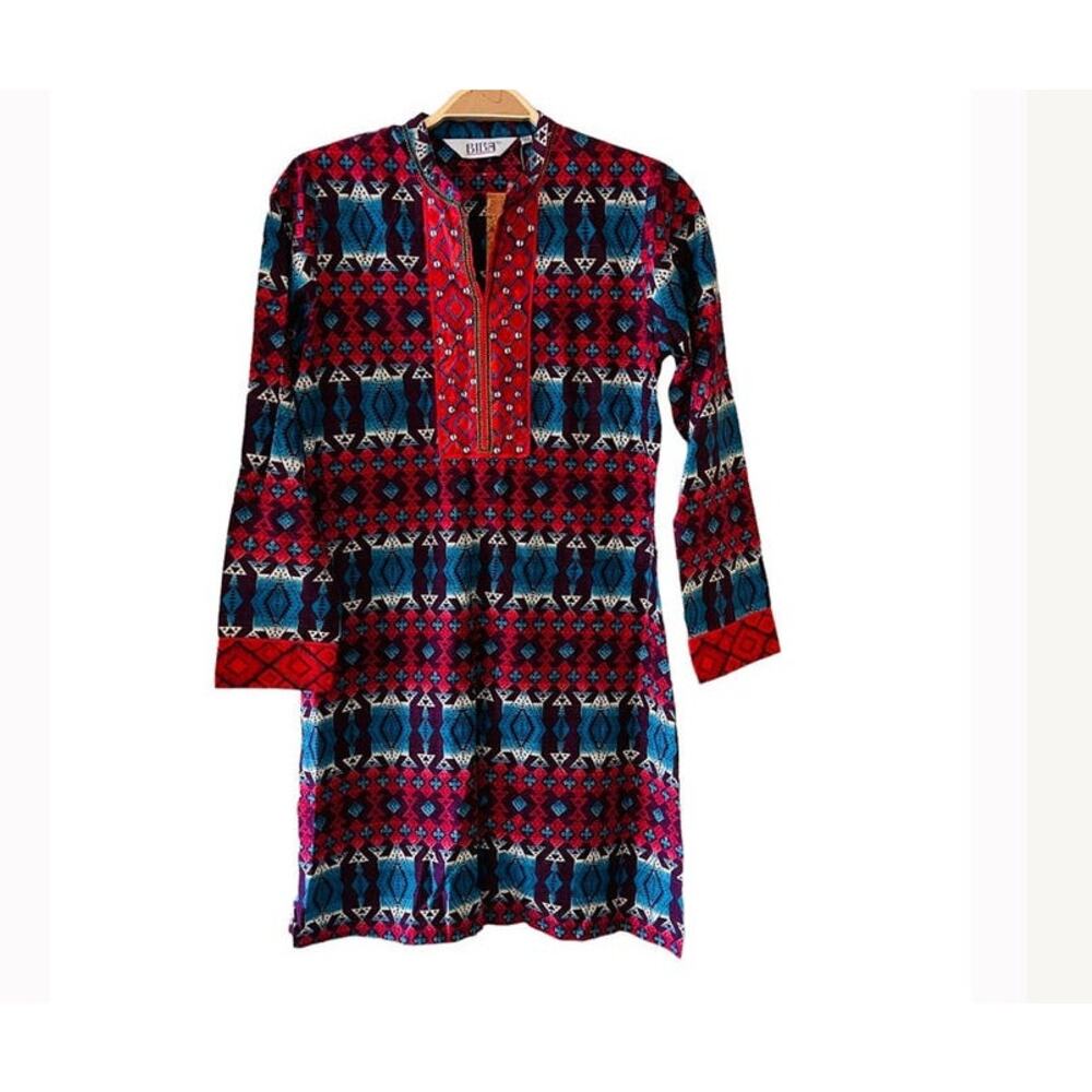 Biba  Tribal Print Three Quarter Sleeve Tunic Top Size S Small NWT Multicolored